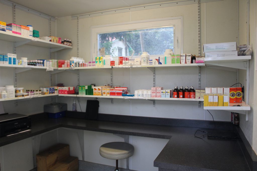 A supply room at the Camp Coq clinic